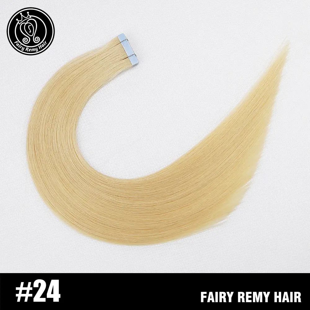 #24 Накладные волосы на ленте, человеческие волосы, натуральные волосы Remy для наращивания, волосы для наращивания, цвет платины, блонд, 2,0 г/шт., 16 ВКЛ, 40 г/упак - Цвет: #24