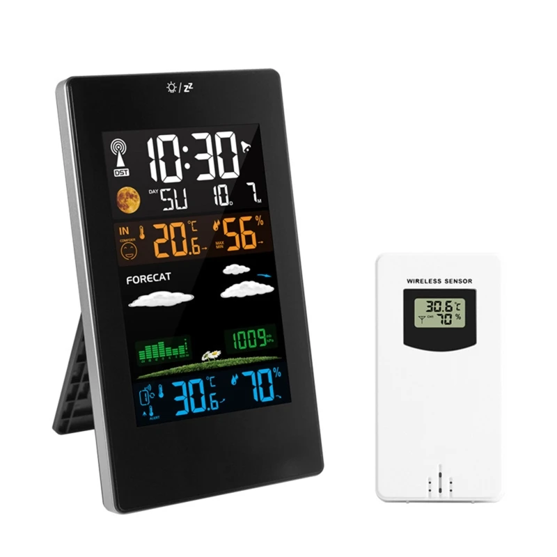 

Wireless Weather Station 3 Channel Outdoor Thermometer Hygrometer Alarm Clock