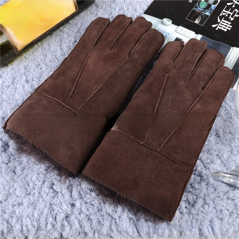 

Men Winter Sheepskin Gloves Cashmere Wool Real Leather Windbreak Warm Thicken Mittens Outdoor Motorcycle Cycling Skiing Gloves