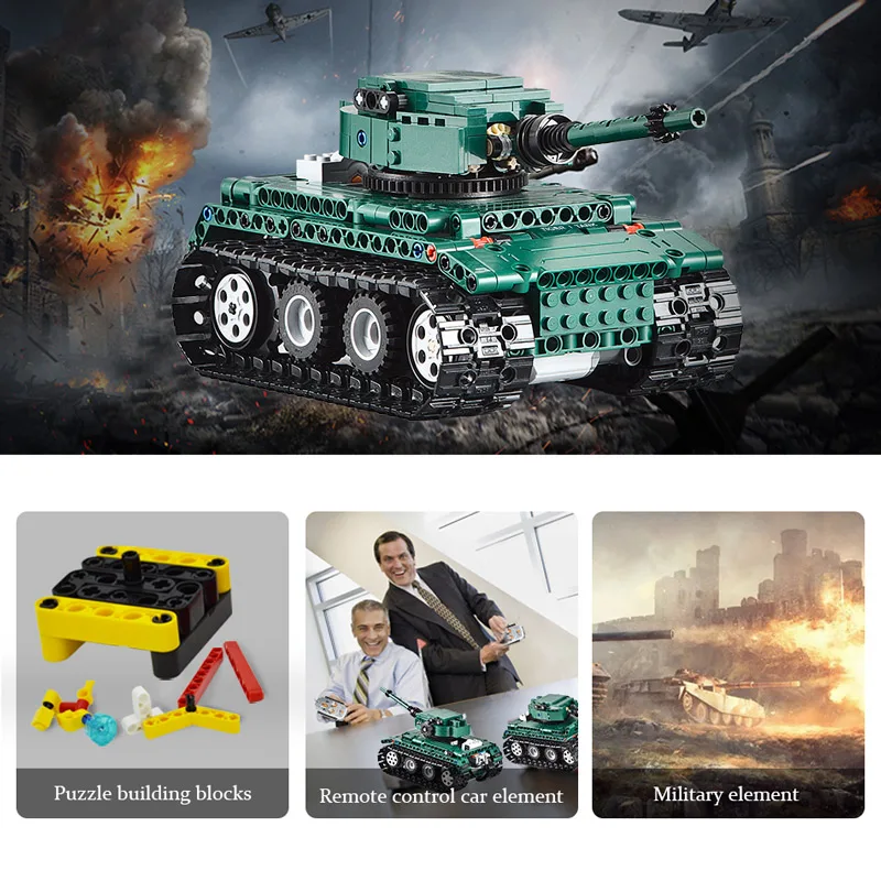 

army C51018 remote control tiger 1 tank assembled building block toy Education compatible boy 313PCS RC Military Bricks toy boy