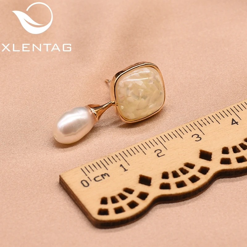 Женские серьги-пусеты XlentAg серьги-Пусеты Из белого стекла с натуральным барочным