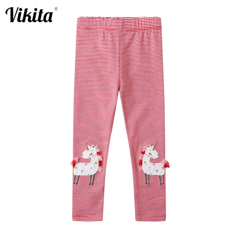 

VIKITA Autumn Spring Unicorn Appliqued Cartoon Legging Pants Girls Striped Trousers Pencil Pants Kids Girls Skinny Pants