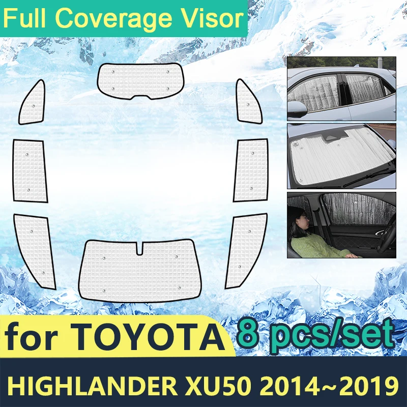 Full Cover Sunshades For Toyota Highlander XU50 2014~2019 Car Sun Protection Windshields Side Window Visor Accessories 2016 2017