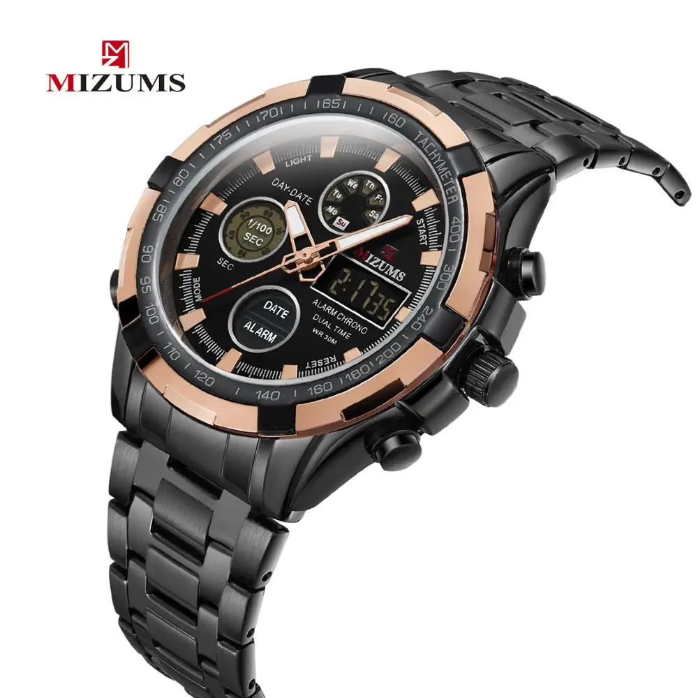 Мужские спортивные аналоговые кварцевые часы с хронографом стальным браслетом и