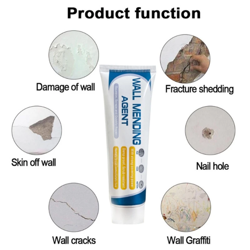 

50LB Home Wall Mending Agent Set Drywall Patch Restore Tile Grout Squeeze Tube with Scraper and Nozzle White 100g/3.53oz