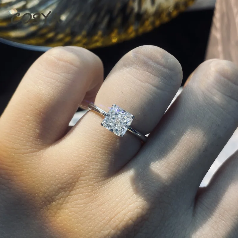 

Кольца COSYA из белого золота, квадратные изысканные свадебные кольца, 100% 925 пробы серебряные сверкающие ювелирные изделия из высокоуглеродис...