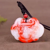 natural red white jade dragon phoenix pendant necklace chinese hand carved charm jewellery fashion amulet for men women gifts