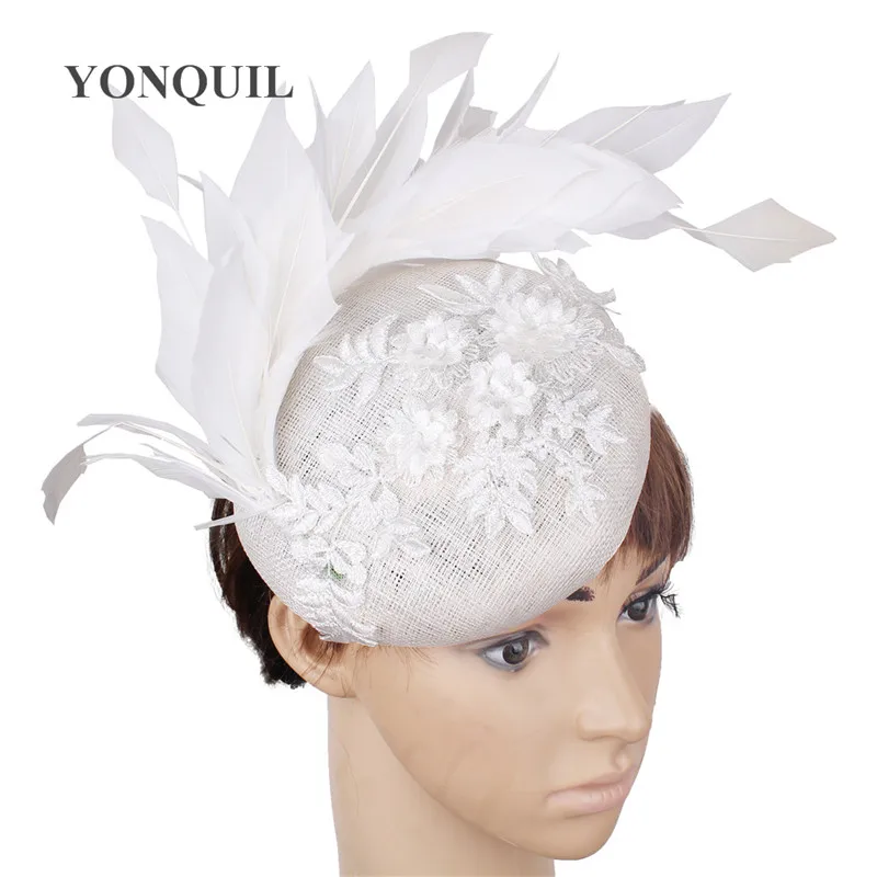 

4-Layer Sinamay Women Hats Fascinators Fancy Feather Wedding Headpiece With Headbands Bride Elegant Fashion Millinery Cap