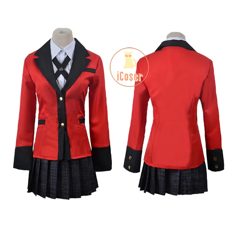 

Kakegurui Momobami Ririka Cosplay Costume Momobami Kirari Uniform Halloween Sisters Dress Women School Girl Uniform Red Jacket