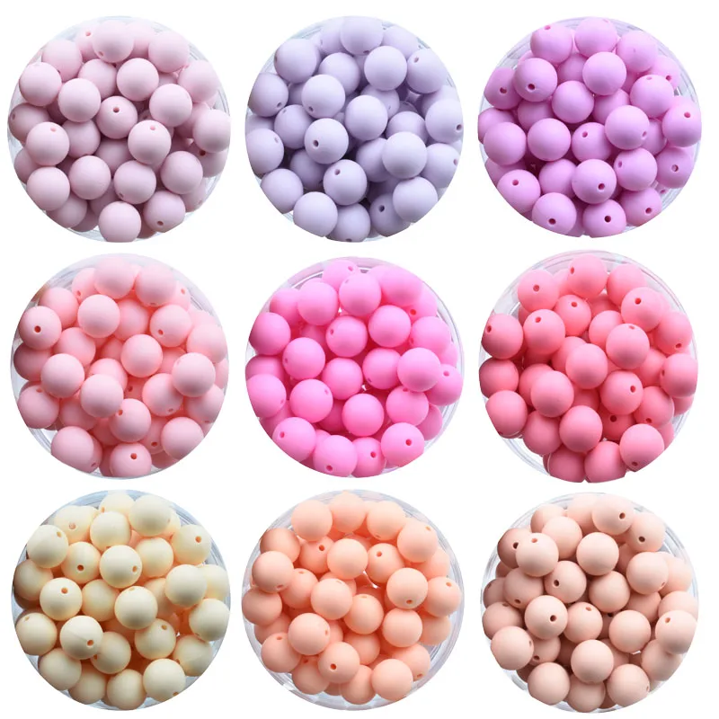 Cuentas redondas de silicona para dentici&oacute;n de beb&eacute;, Clips masticables para chupete, de grado alimenticio, sin BPA, juguete de dentici&oacute;n, 100 piezas, 15MM-0