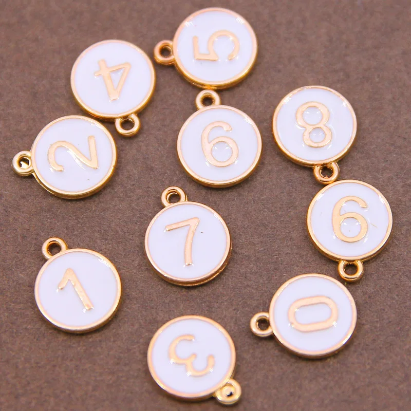 

10pcs 12*15mm DIY 0~9 Arabic numerals pendant Disc alloy Tag Enamel Charms Handmade Pendants Jewelry Making Handmade Craft