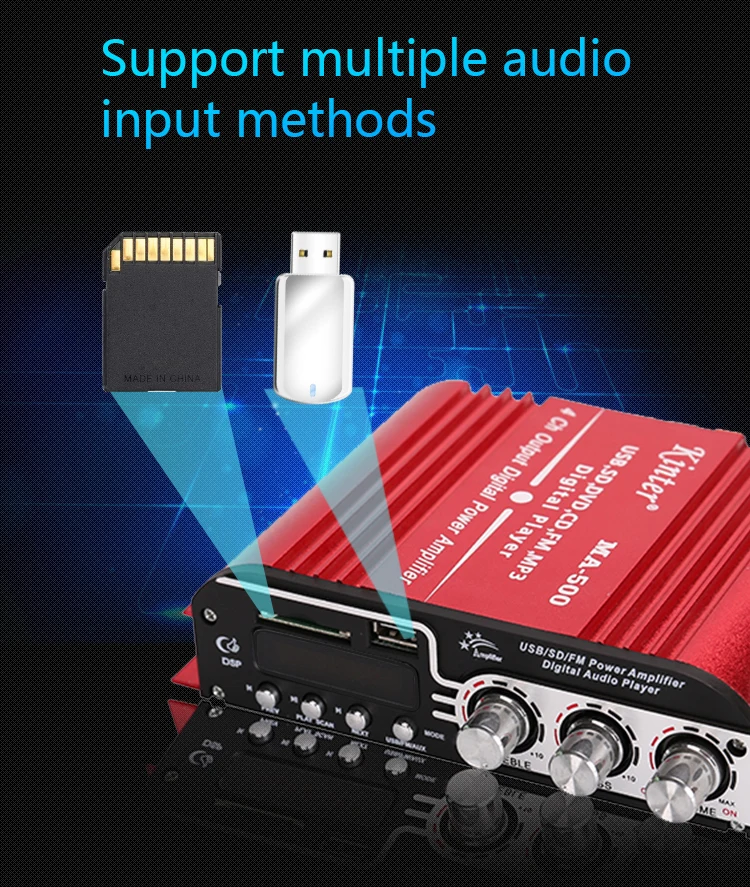 Kinter MA 500 аудио усилитель 4.0CH 30 Вт tda 7377 USB SD FM радио mp3 вход воспроизведение стерео