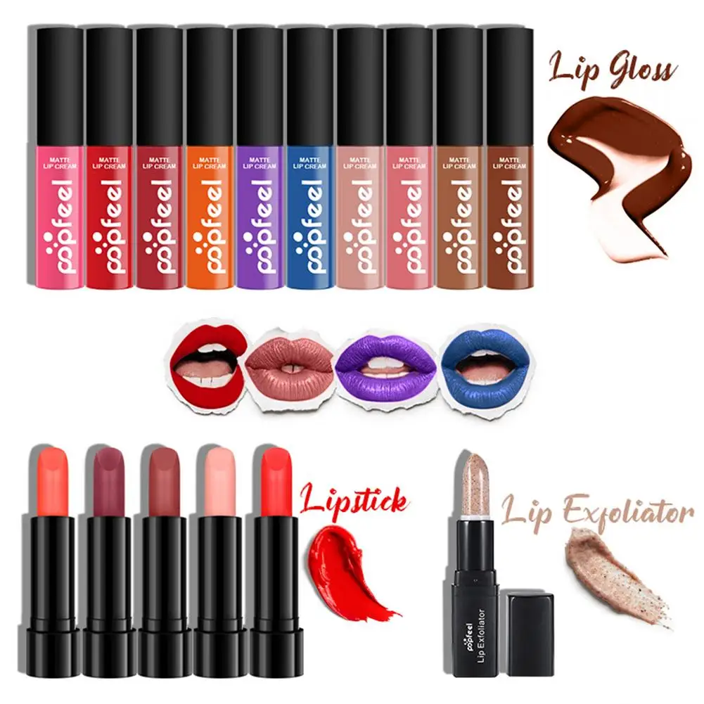 

16PCS Lipstick Matte Velvet Liquid Lip Gloss Lip Exfoliator Starter Makeup Set Women Girls Lip Gloss Long Lasting Sexy Cosmetic