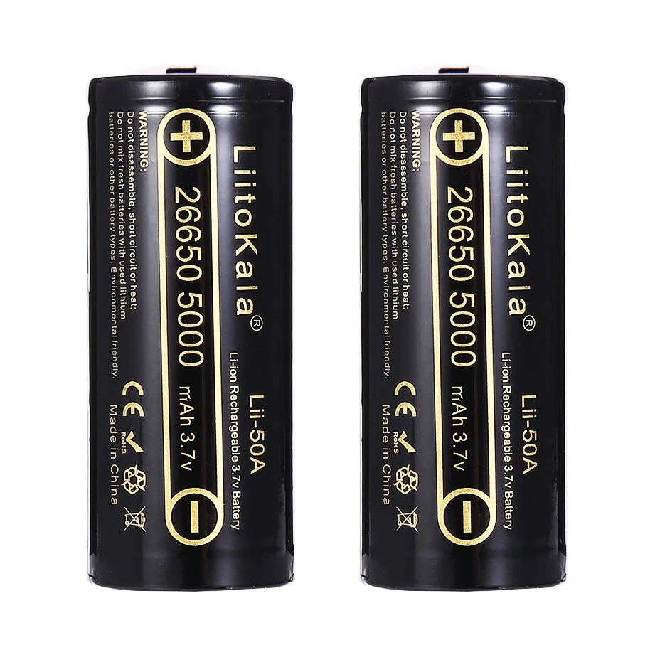 

LiitoKala Lii-50A Pointed 3.7V 26650 5000mA Rechargeable batteries Discharger 26650-50A 20A Power battery for flashlight E-tools