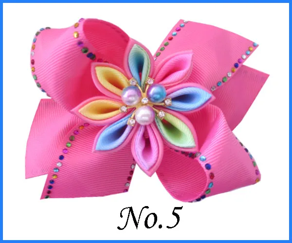 8 BLESSING Good Girl 4.5&quot Coral Hair Bow Clip Rainbow Rhinestone Pearl Flower | Аксессуары для одежды