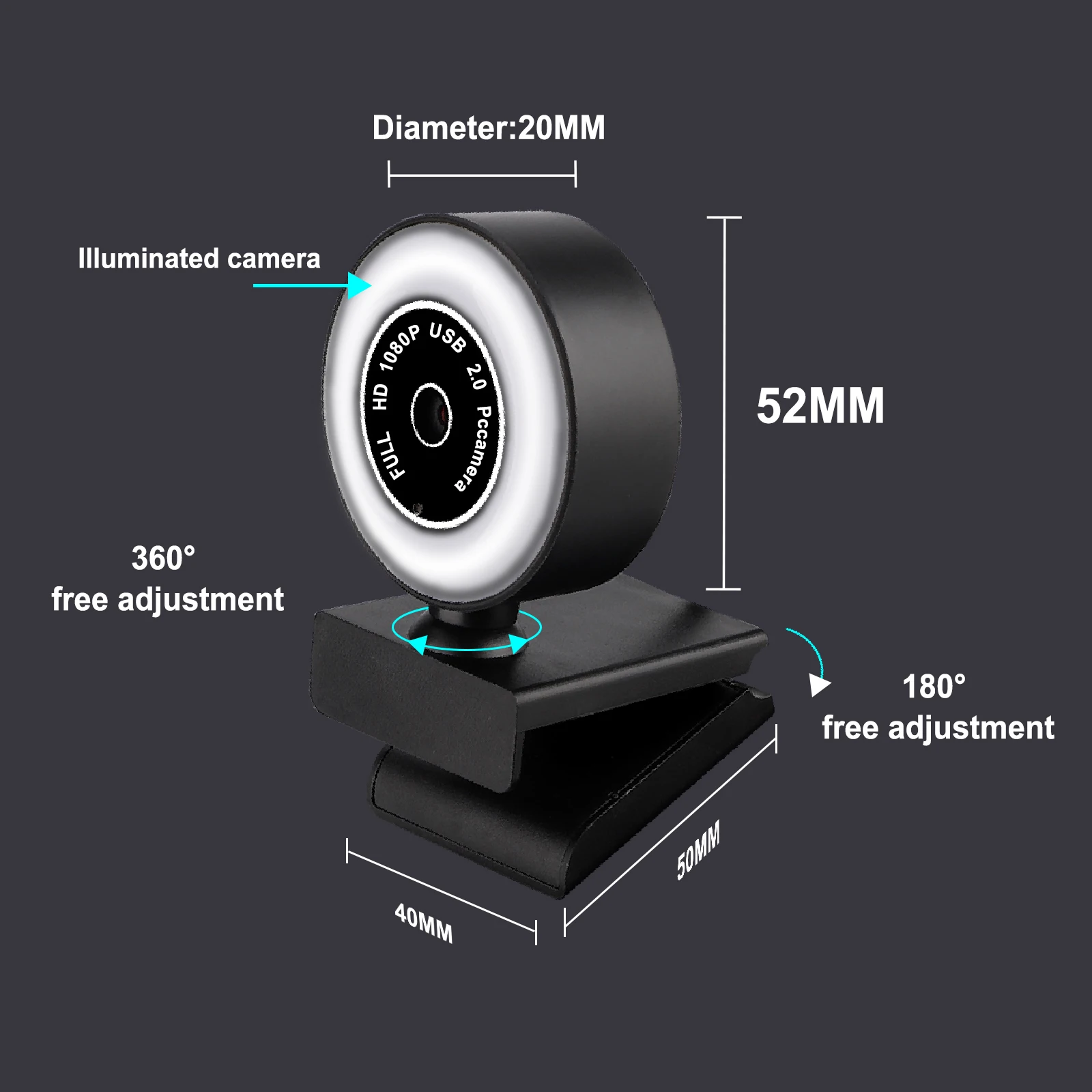 

USB Web Camera Webcam With Microphone 2K HD Rotatable 1080P For Live Broadcast Video Calling Conference Workcamara