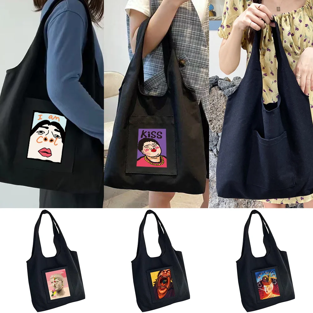 

Tote Bag Women‘s Shopping Bags Commuter Canvas Bag Funny Anime Shopper Pure Cotton Portable One-shoulder Groceries Handbags