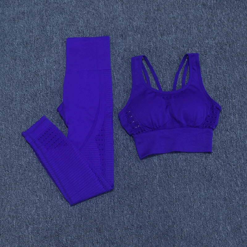 purple 2 шт. спортивные костюмы энергия Бесшовные Йога набор фитнес одежда спортивная одежда женские леггинсы для спортзала мягкий пуш-ап спортивный бюстгальтер наборы - Цвет: purple