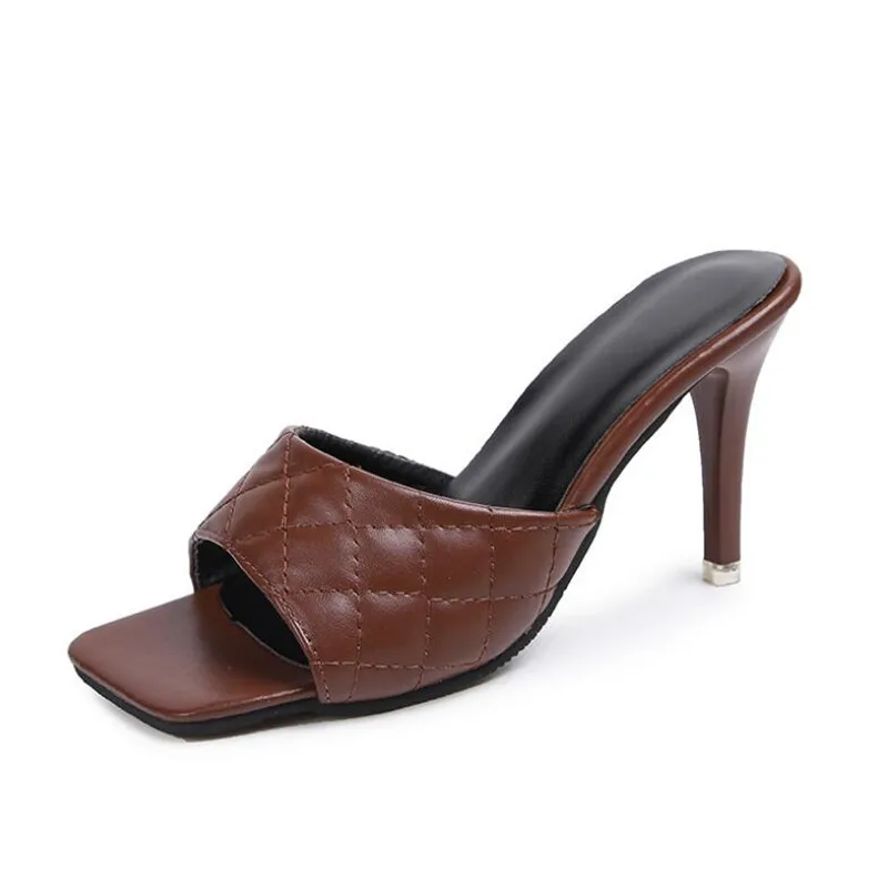 

Summer Women Mules Design slippers Sandals Square sole slides High heel 9CM Women shoes Summer Woman Femme Zapatos Mujer