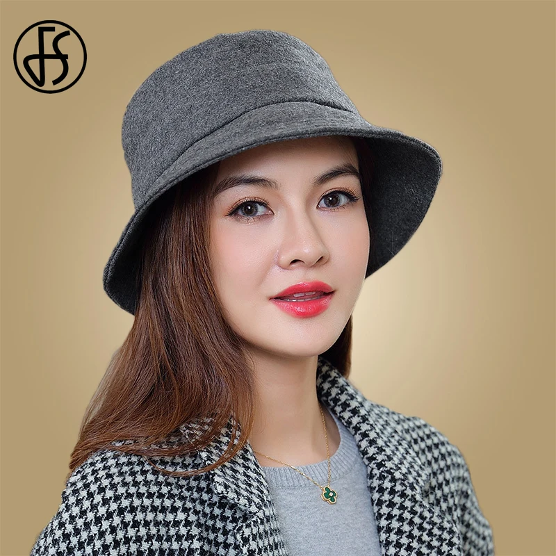 FS Зимняя шерстяная Панама для женщин серая винно красная верблюжья Складная