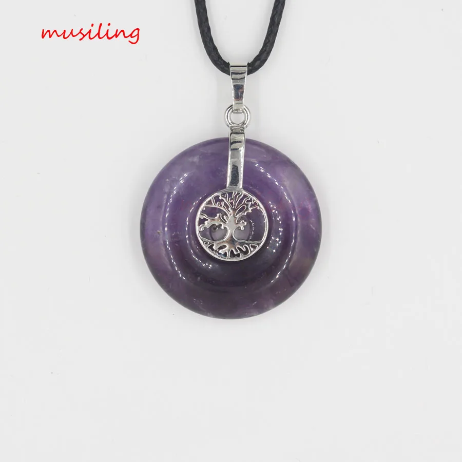 Amethyst Жизнь Дерево круглые полые кристаллы кварц подвеска-маятник натуральный камень рейки амулет ювелирные изделия - Окраска металла: Amethyst