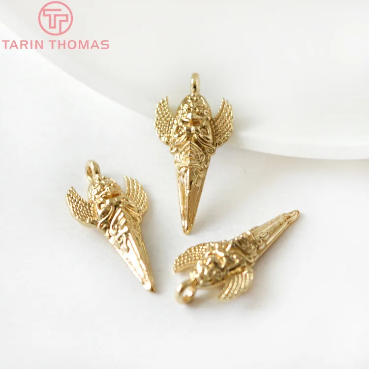 

6PCS 11.5x23.5MM 24K Champagne Gold Color Plated Brass Genius with Wings Charms Pendants High Quality Diy Jewelry Accessories