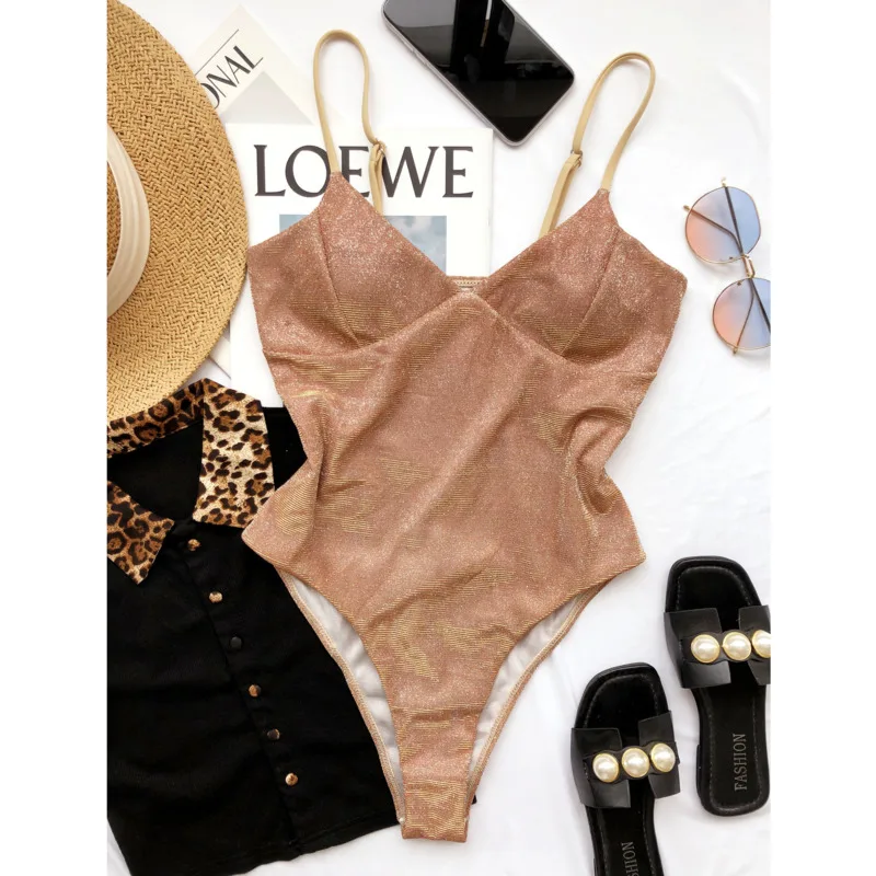 

Volasss Solid One-piece Swimsuit Women Sexy New One Piece Bikini Flash Swimwear Adjustable Bodysuits Beach Bathing Suit Monokini