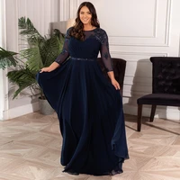 simple navy blue chiffon wedding dress with beading sequin elegant bridal party gown for bride plus size a line vestidos 2021