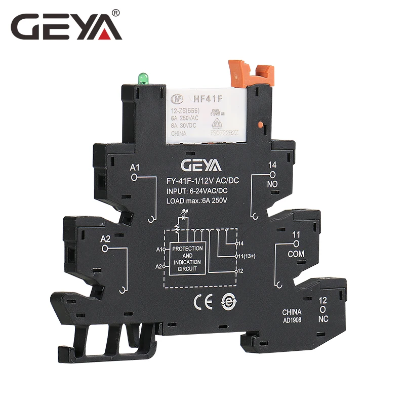 1 шт. тонкий релейный модуль GEYA 6 2 мм для Din-рейки 6A 1NO1NC 12 В реле 24 в 230 Бесплатная