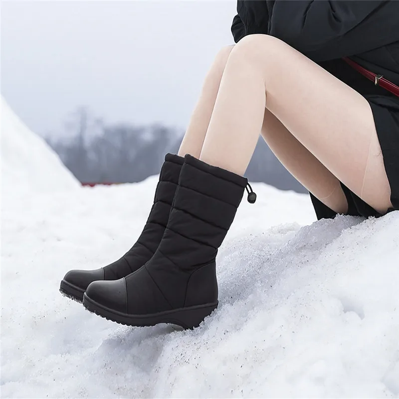 

ASUMER Plus size 35-44 New Winter Snow Boots Women Round Toe Platform Shoes Warm Down Cotton Shoes Ladies Mid Calf Winter Boots