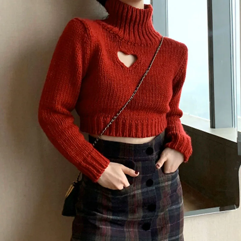 

Шикарная Корейская любовь выдалбливают тонкая короткая трикотажная одежда с длинным рукавом, красный, с высоким, плотно облегающим шею вор...