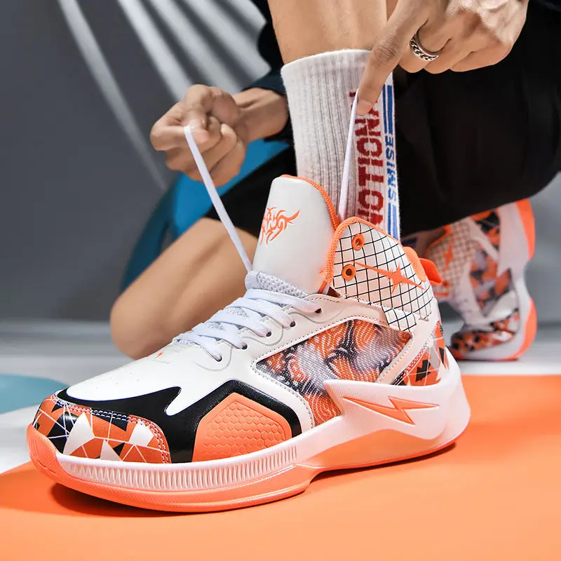 Street Trend Mens Basketball Sneakers Sports Shoes Graffiti High Tops Basketball Shoes Women Platform Athletics Basket Shoes Men