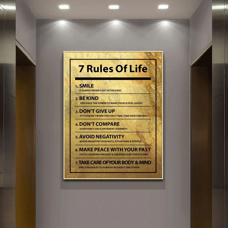 

Abstract Rules of Life Canvas Painting Wall Art Motivational Quote Picture Poster and Print for Living Room Bedroom Decoration
