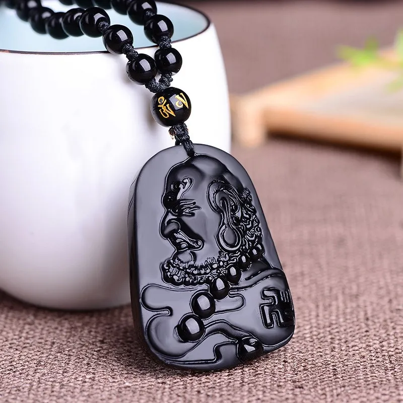

Natural Obsidian Bodhi Damour Pendant Jewelry Fine Jewelry Exorcise evil spirits Lucky and safe Crystal Necklace Pendant