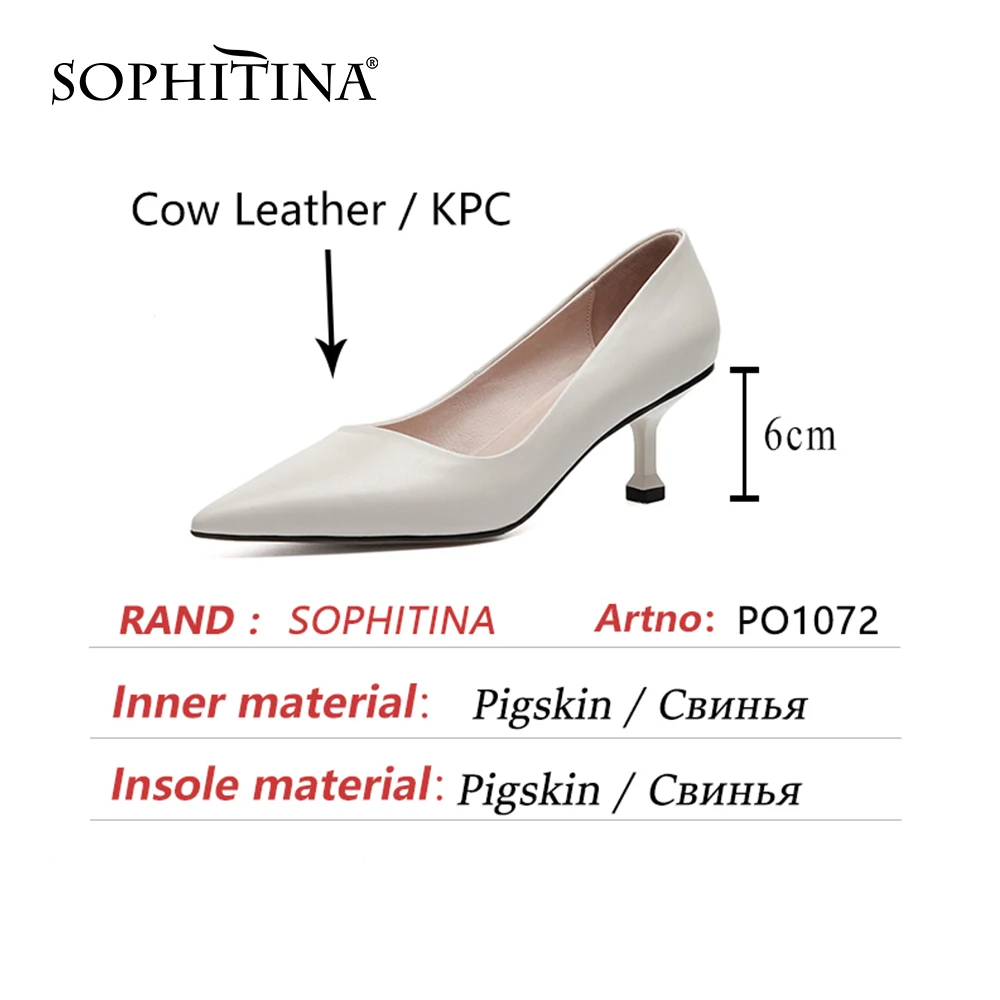 

SOPHITINA Pumps Woman Mature Shallow Pointed Toe Genuien Leather Concise Style High Thin Heel Dress Offcie Carre Shoes PO1072