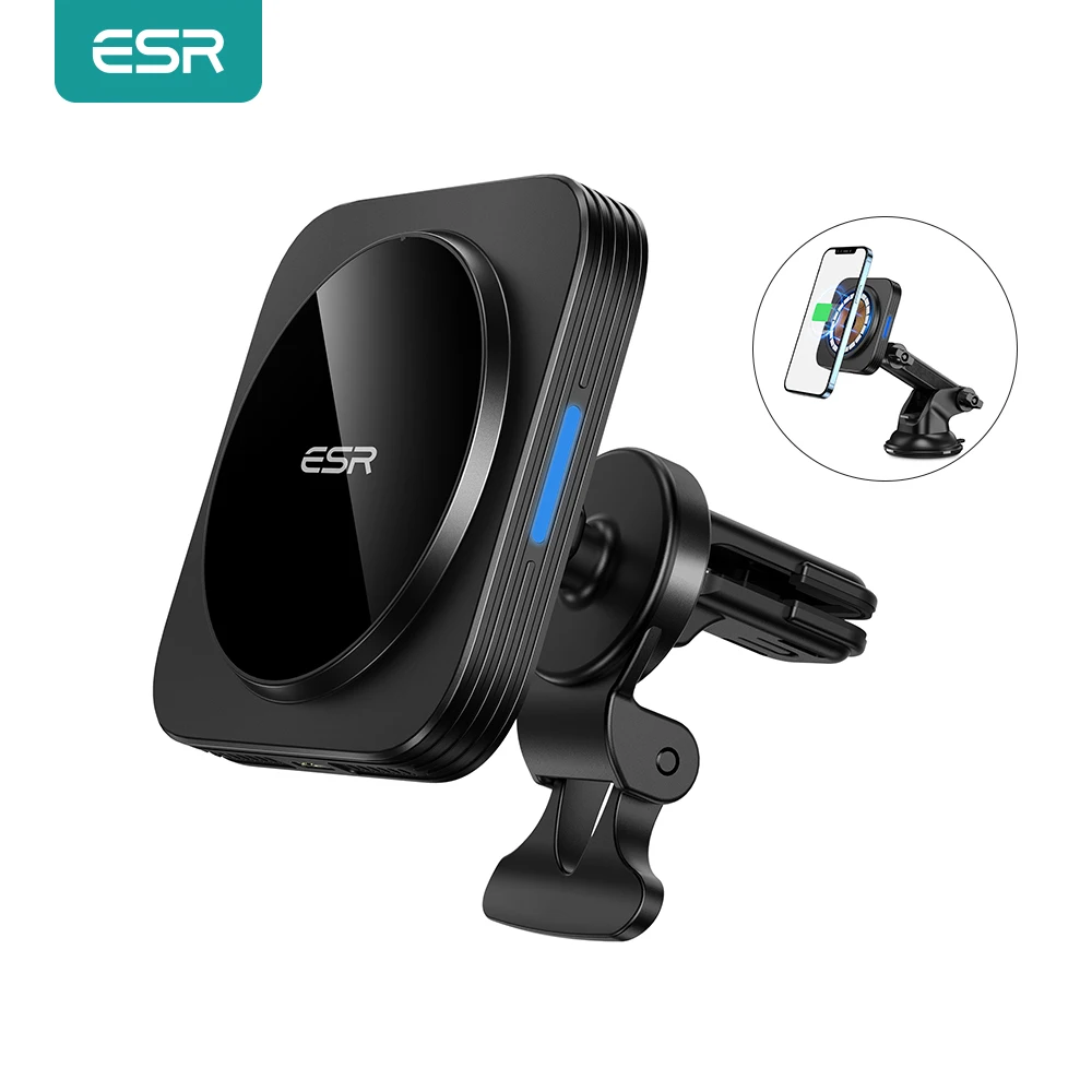 ESR-soporte magn&eacute;tico de tel&eacute;fono para coche, cargador inal&aacute;mbrico para iPhone 13 Pro Max, HaloLock, 15W, montaje 12-0