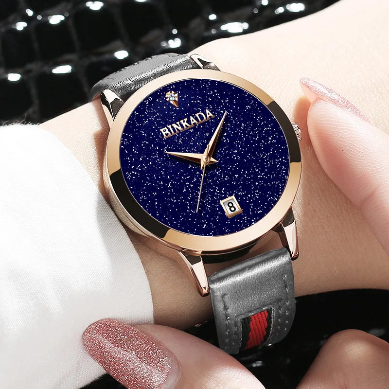 

BINKADA Shake explosion model ladies starry calendar fashion watch leisure stone art watch