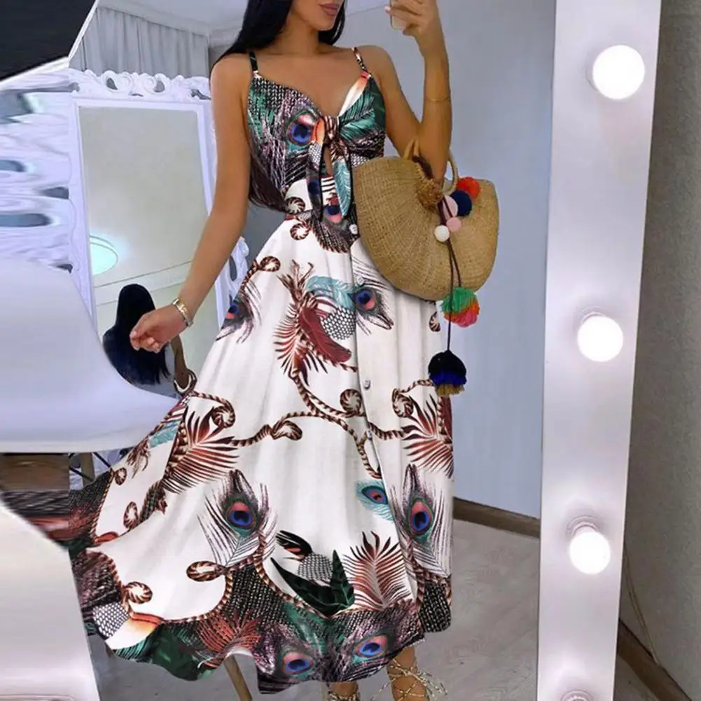 

2021 summer new women's dress V-neck sexy print sleeveless floral print waist big skirt dress party