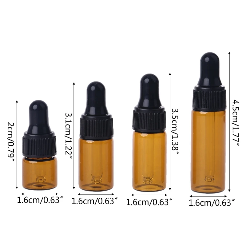 YAS Amber Glass Dropper Bottles With Black Cap for Essential Oil Perfume Sample Bottle Aromatherapy 1/2/3/4/5ml 10pcs/set | Красота и