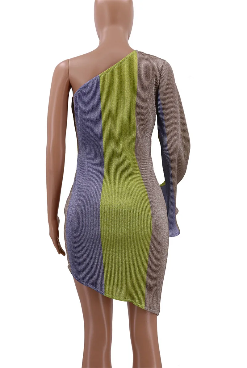 Женское блестящее платье с одним открытым плечом длинным рукавом | Женская