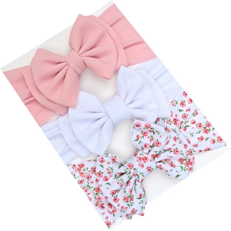 

3PCS Baby Large Floral Hair Bows Elastic Headband Girl Headwrap Knot Headbands Over Sized Bandage Hair Turban Newborn Head Band