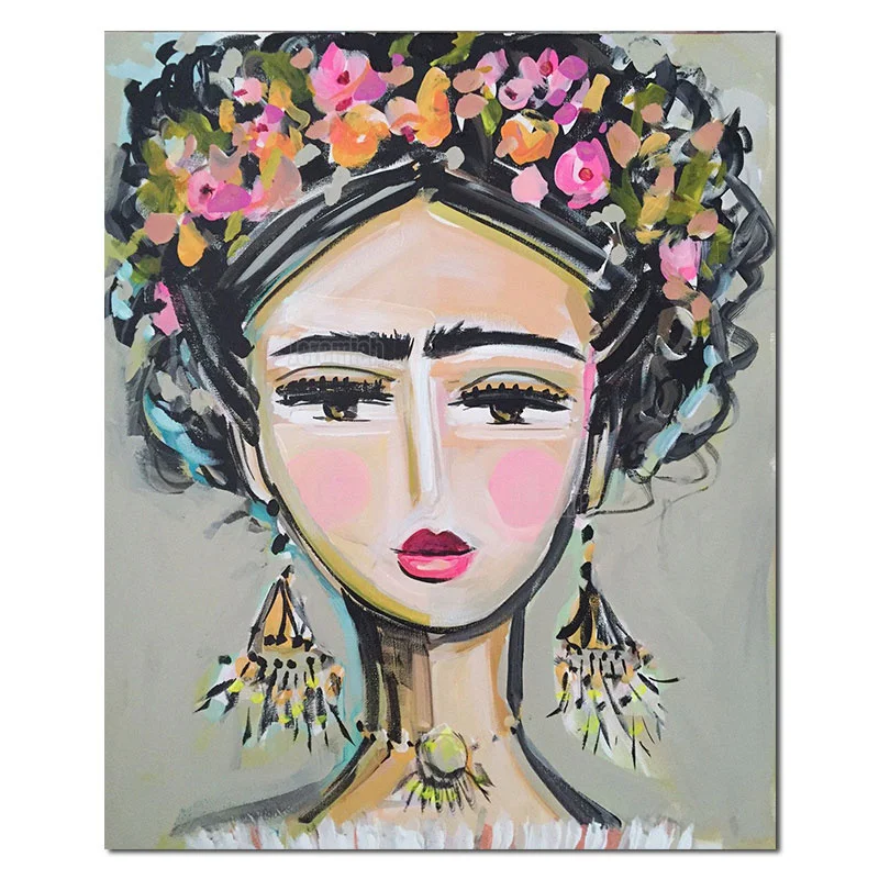 

Home Decor Wall Art Canvas Painting Hand - Painted Beautiful Full Head of Flowers Hair Girl Pattern European Style Background