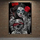 Роза с татуировкой, искусственный гобелен, HD обои, домашний декор, Череп, тату, художественные баннеры, флаг, настенные подвесные украшения, Картина на холсте