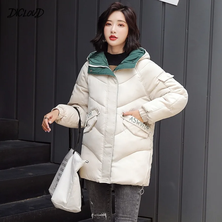 Модные парки с принтом Женские Простые Свободные теплые пальто капюшоном