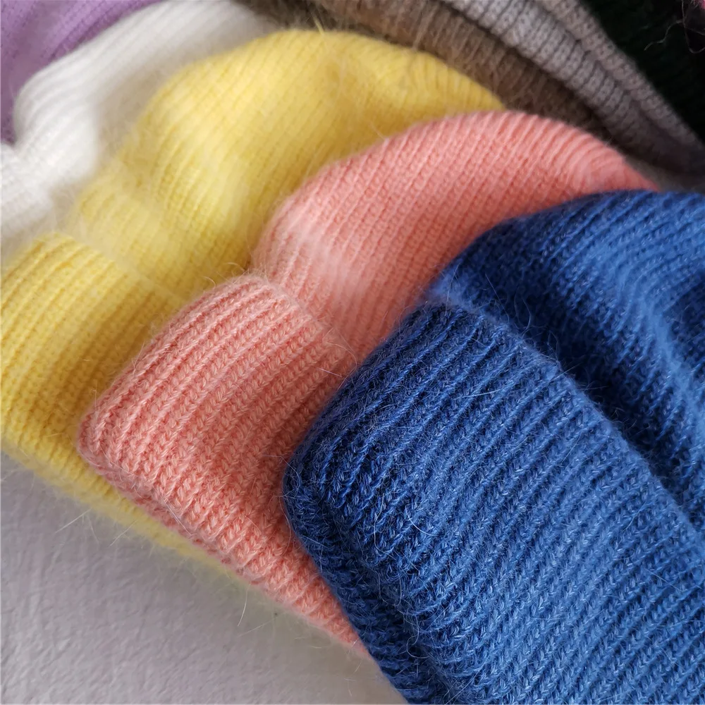 

Autumn and winter warm cute knitted hat female tide Korean fashion angora rabbit fur wool hat ins solid color cold hat