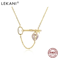 lekani key of love pendant necklaces for women 925 sterling silver colorful austria crystal golden chain necklace wedding gift