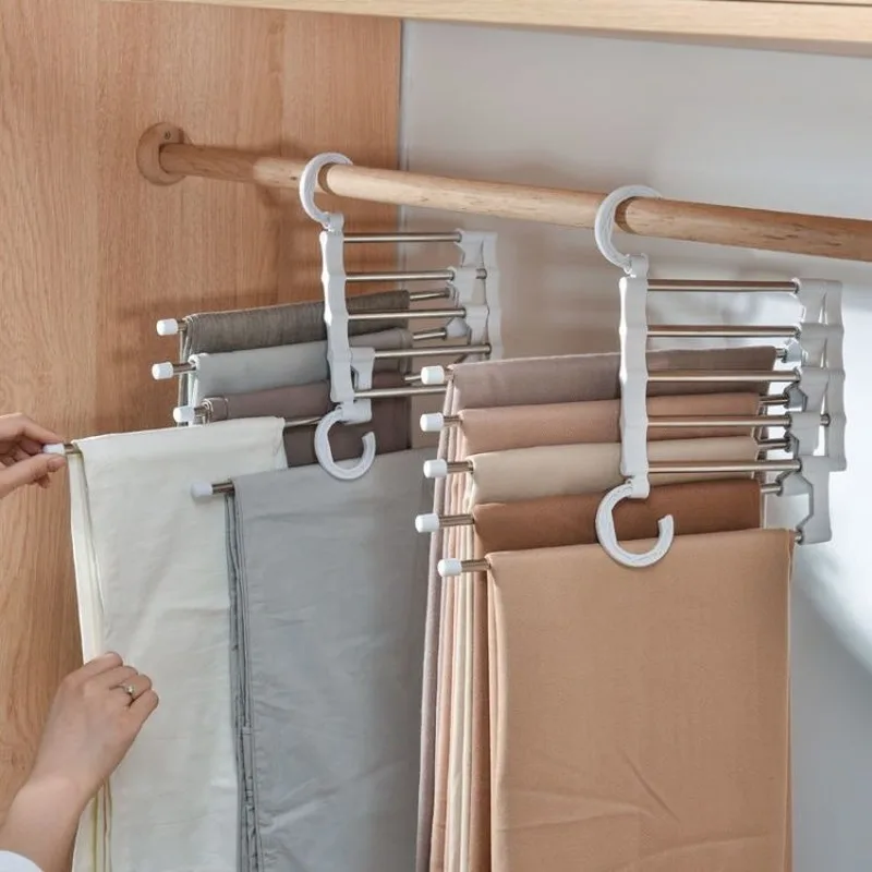 

5 In 1 Hangers for Clothes Adjustable Pants Tie Shelf Closet Organizer Clothing Rack Pants Trouser Hanger Storage Racks Holders