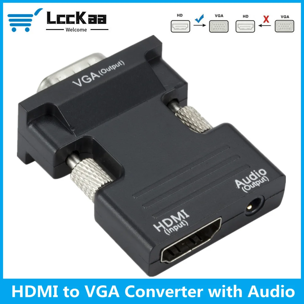 Адаптер HDMI-совместимый с VGA переходник женским на мужской аудиокабелем HD 1080P для