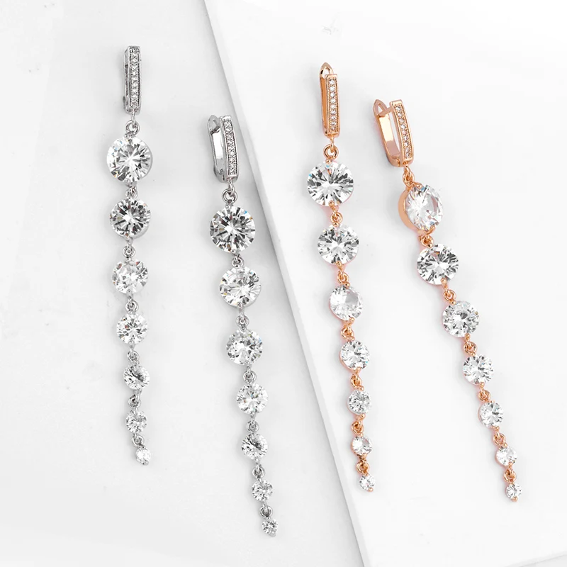 

Zirconia Tassel Black Tremella Dangle Earrings Rose Gold Long Earring With Cubic Fine Elegant Bride Wedding Jewelry ers-r08