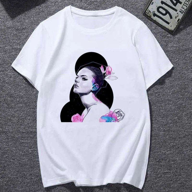 

Summer's new Floral Print Women's T-shirt Harajuku vintage women's white short sleeve T-shirt Street Kawaii women shirts t shirt